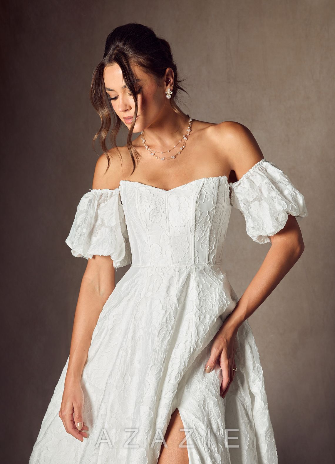 Azazie Gladiola Diamond White Ball-Gown Sweetheart Neckline Floral Burnout Jacquard Dress diamond_white