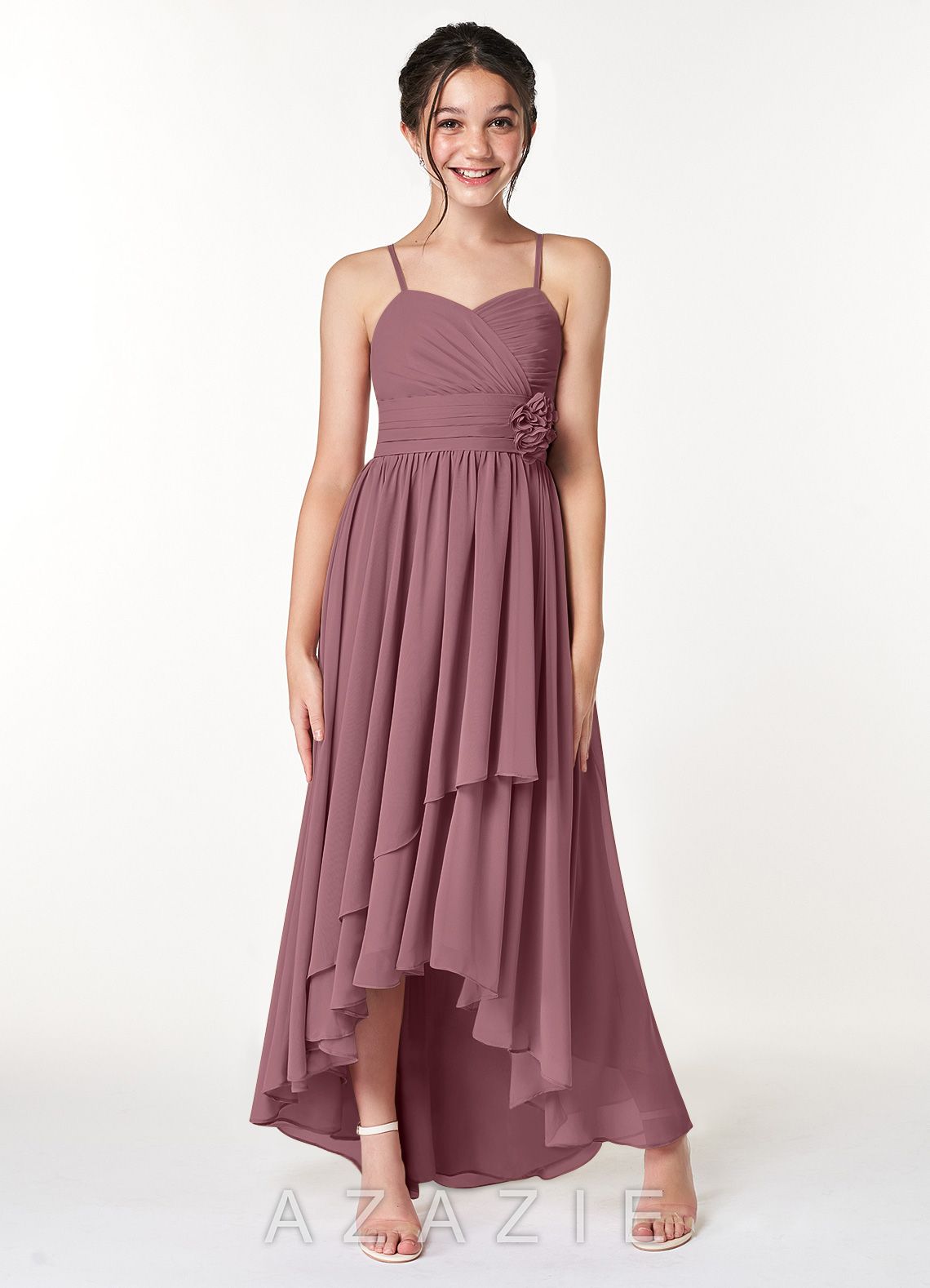 Azazie Catalina Junior Amethyst A-Line Ruched Chiffon Dress amethyst