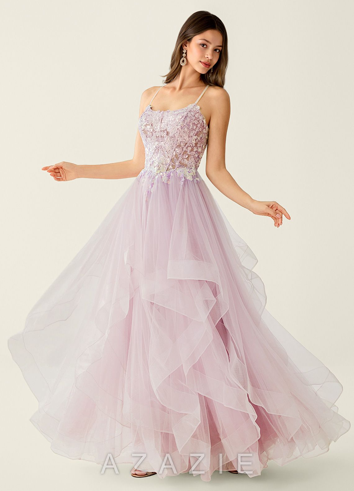 Mosaic Pink Ruffle Prom Dress