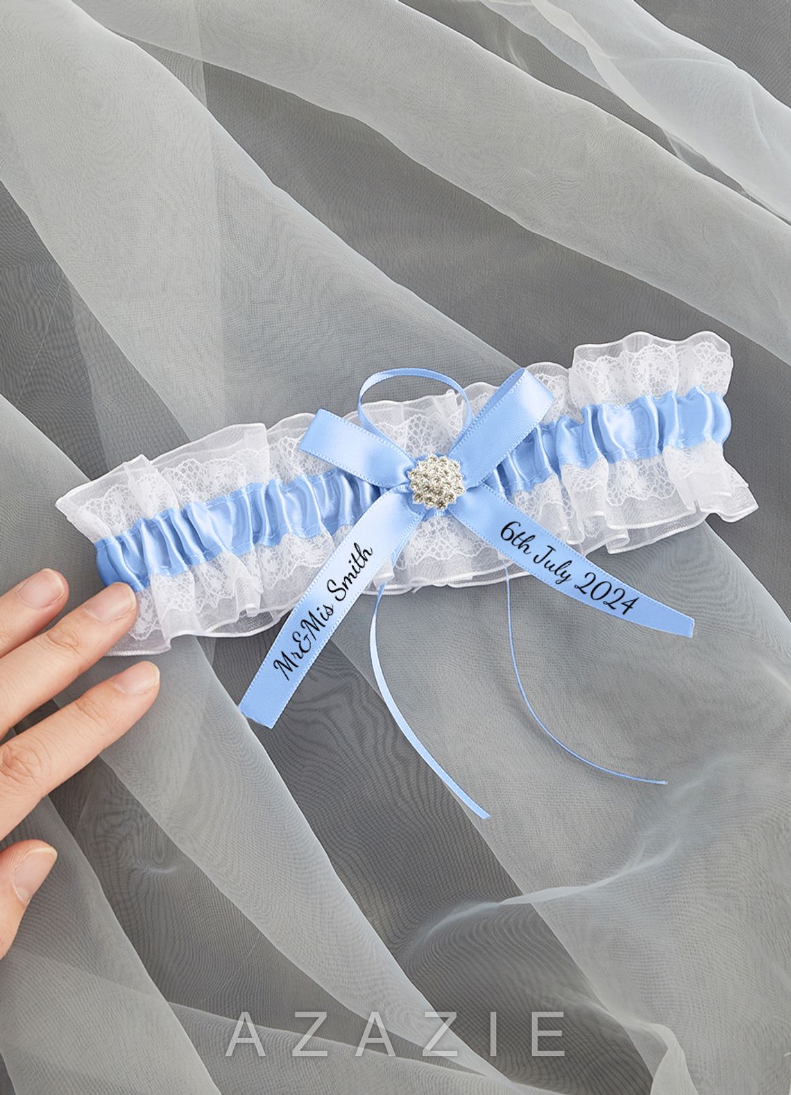 Personalized Lace Blue Wedding Garter