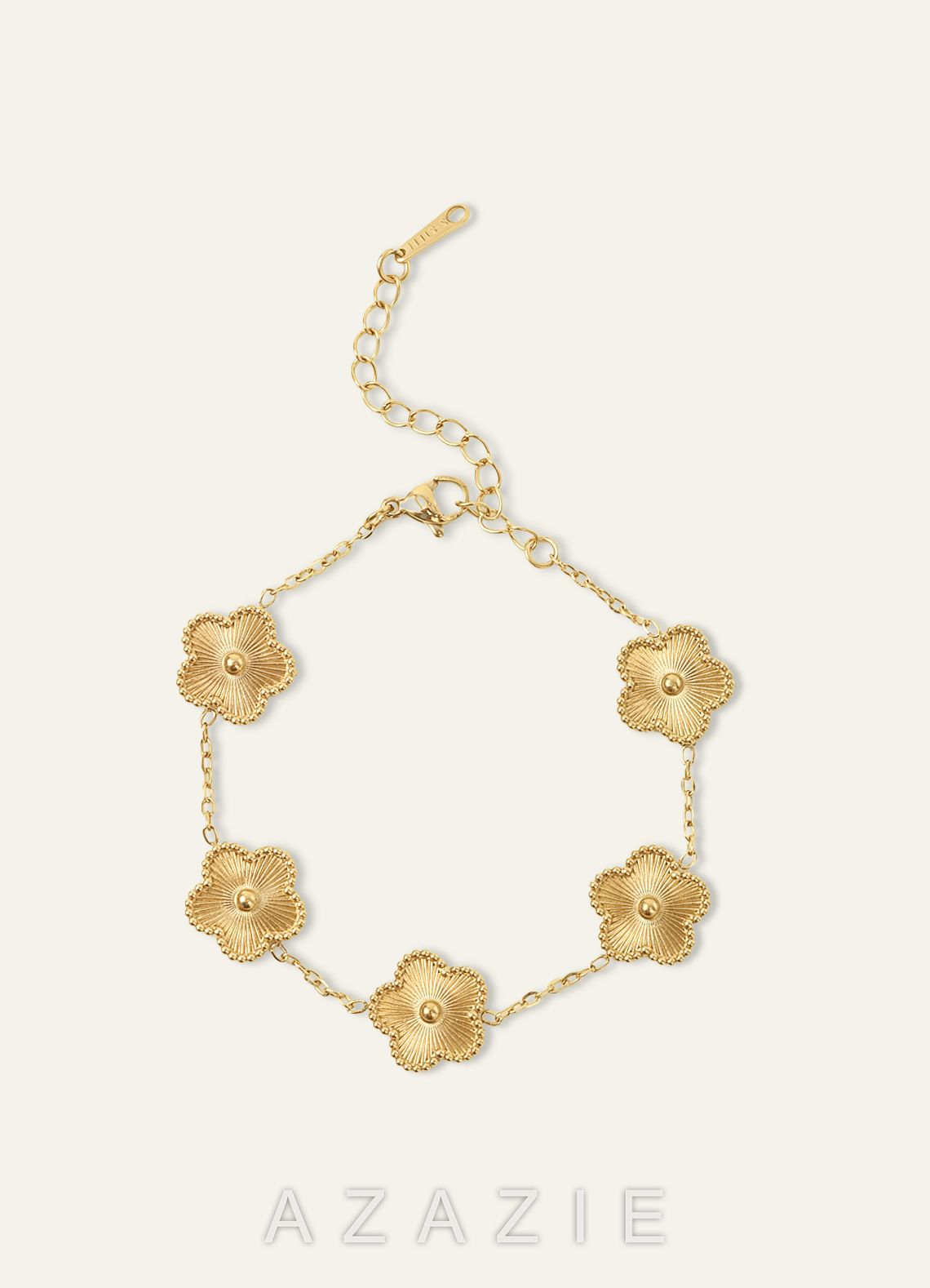 18K Gold Plated Stainless Steel Five-Leaf Clover Charm Bracelet