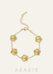 18K Gold Plated Stainless Steel Five-Leaf Clover Charm Bracelet