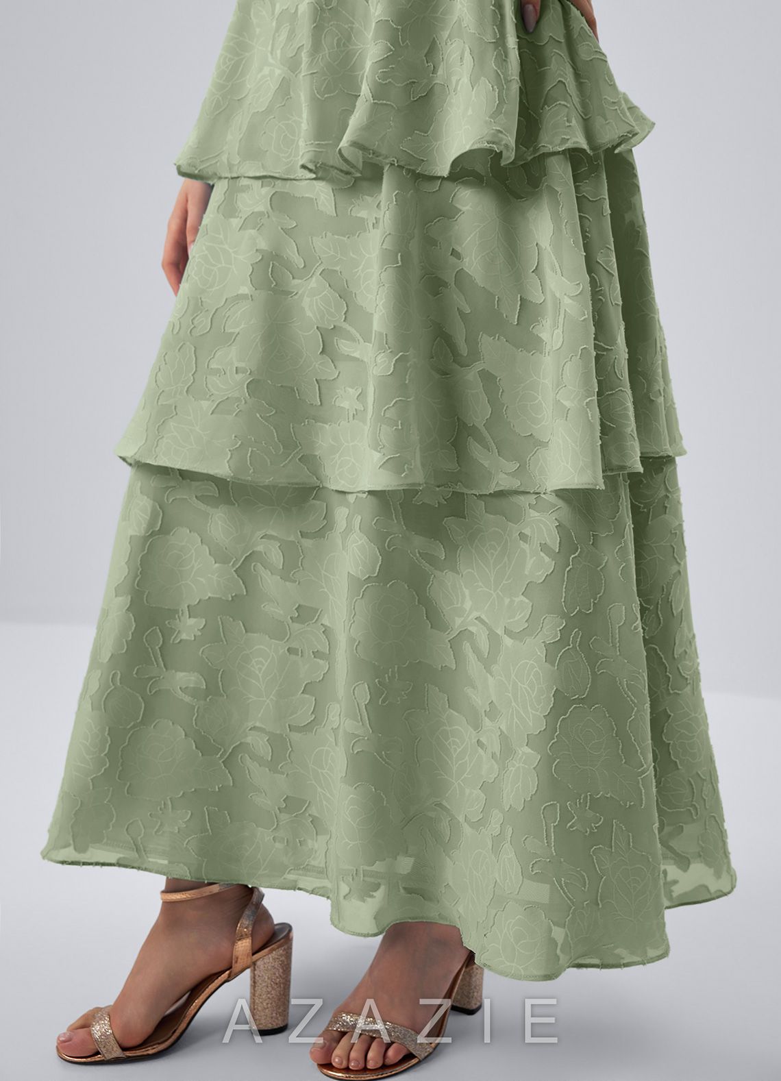 Gabriddy Light Green Jacquard Ruffles Corset Maxi Dress