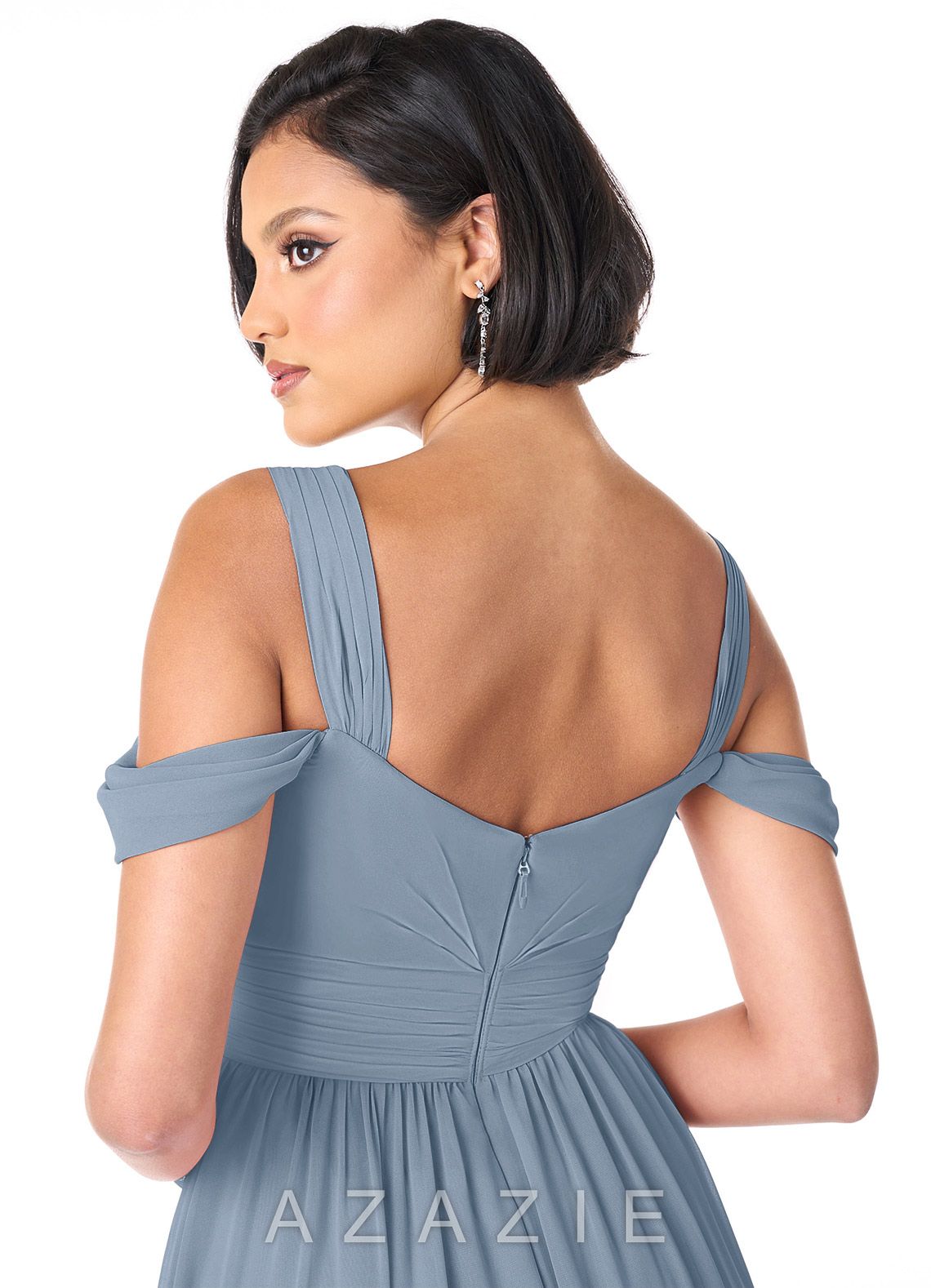 Azazie Lianne Dusty Blue A-Line Off the Shoulder Chiffon Dress dusty_blue