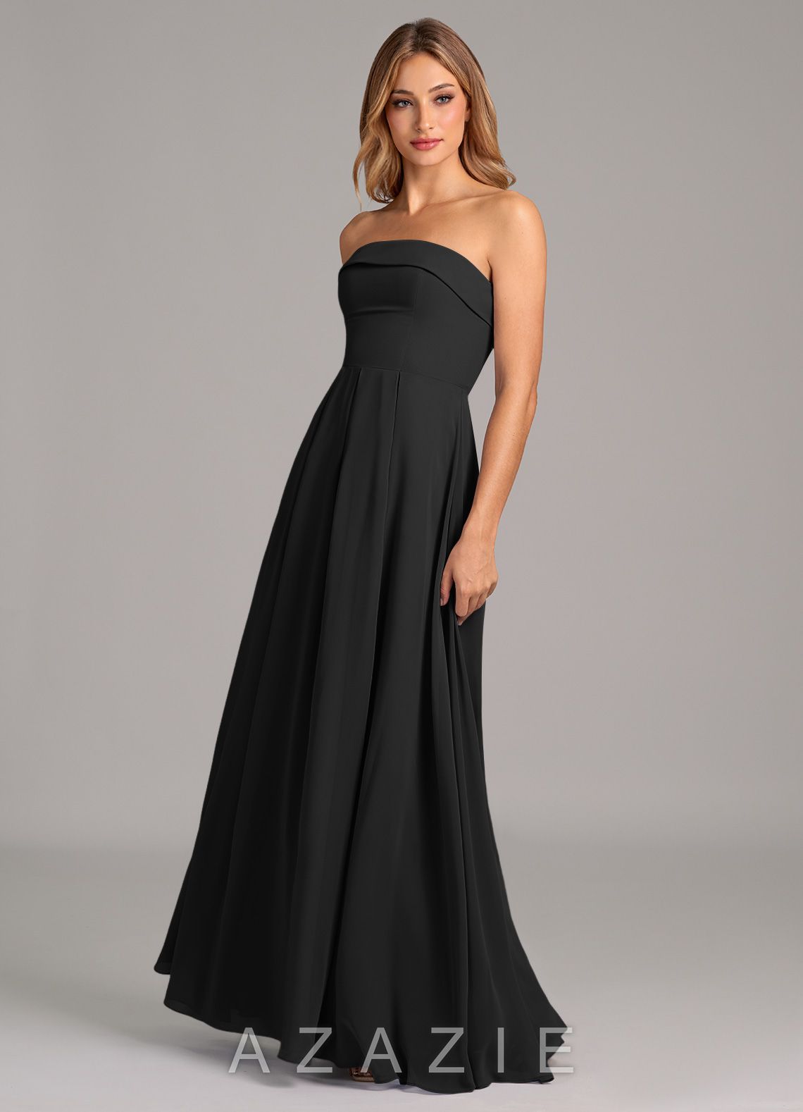 Azazie Lucienne Black A-Line Strapless Chiffon Convertible Dress black