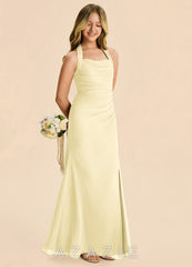Azazie Destiny Junior Lemon Sorbet Sheath Ruched Chiffon Dress lemon_sorbet