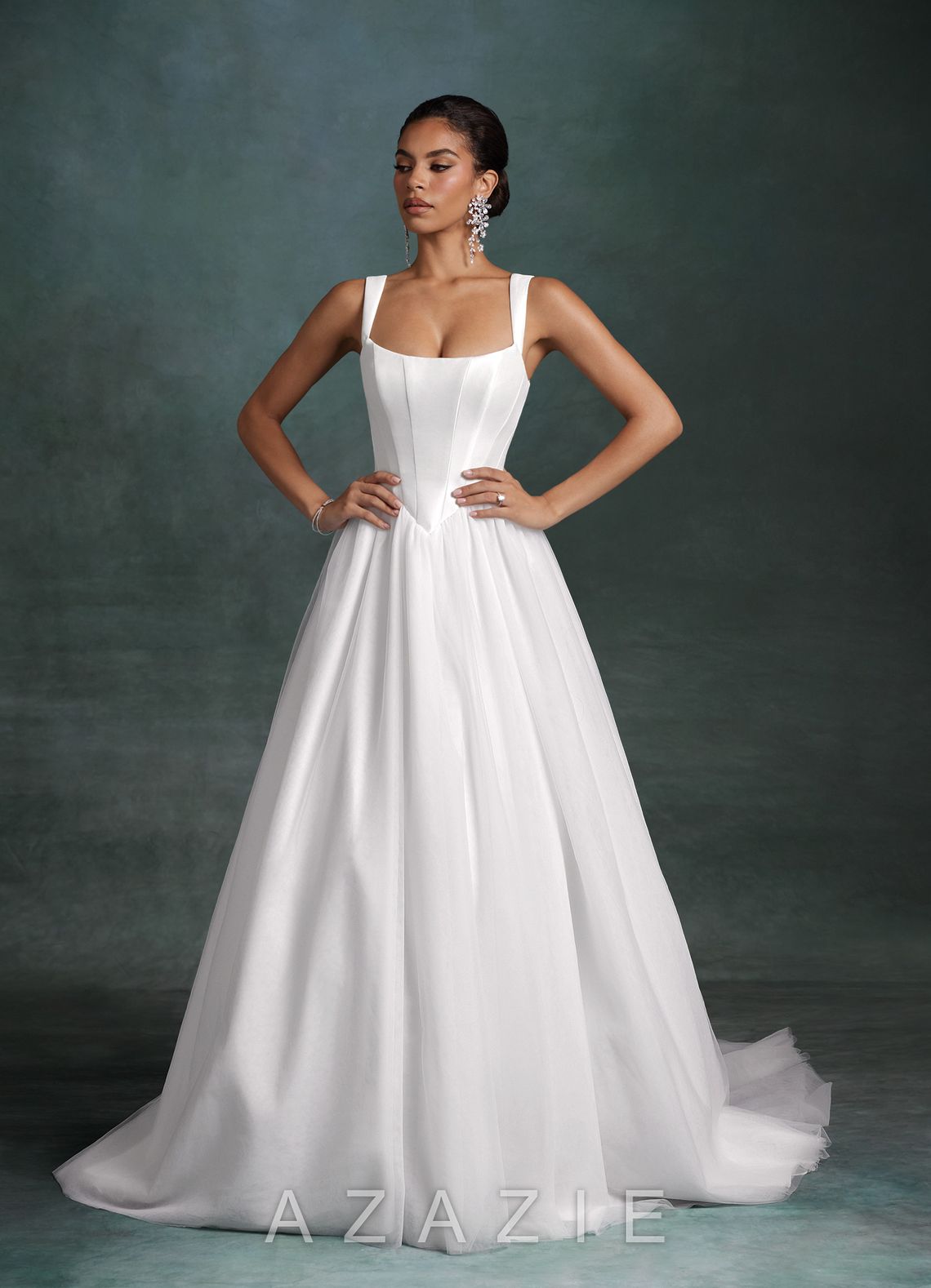 Azazie Jasmine Diamond White Ball-Gown Stretch Mikado Dress diamond_white