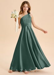 Azazie Charlize Junior Eucalyptus A-Line Pleated Stretch Satin Dress