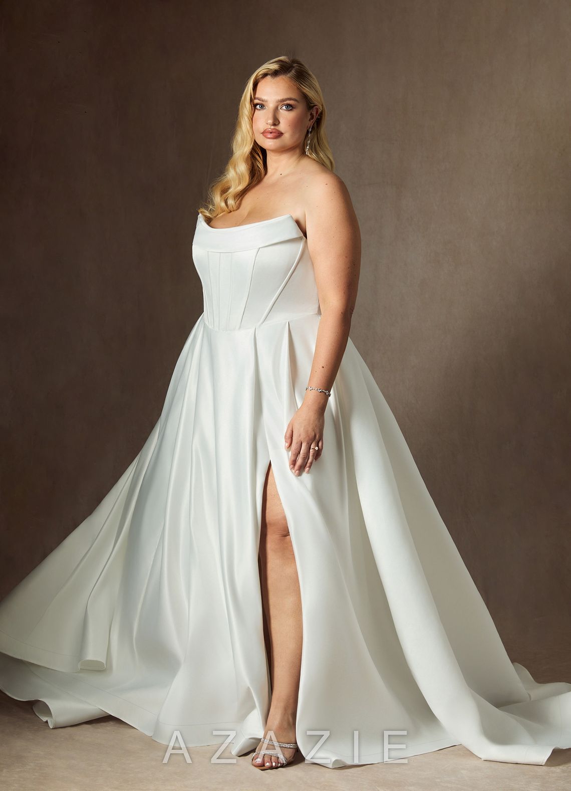Azazie Katalina Diamond White Ball-Gown Strapless Satin Dress diamond_white