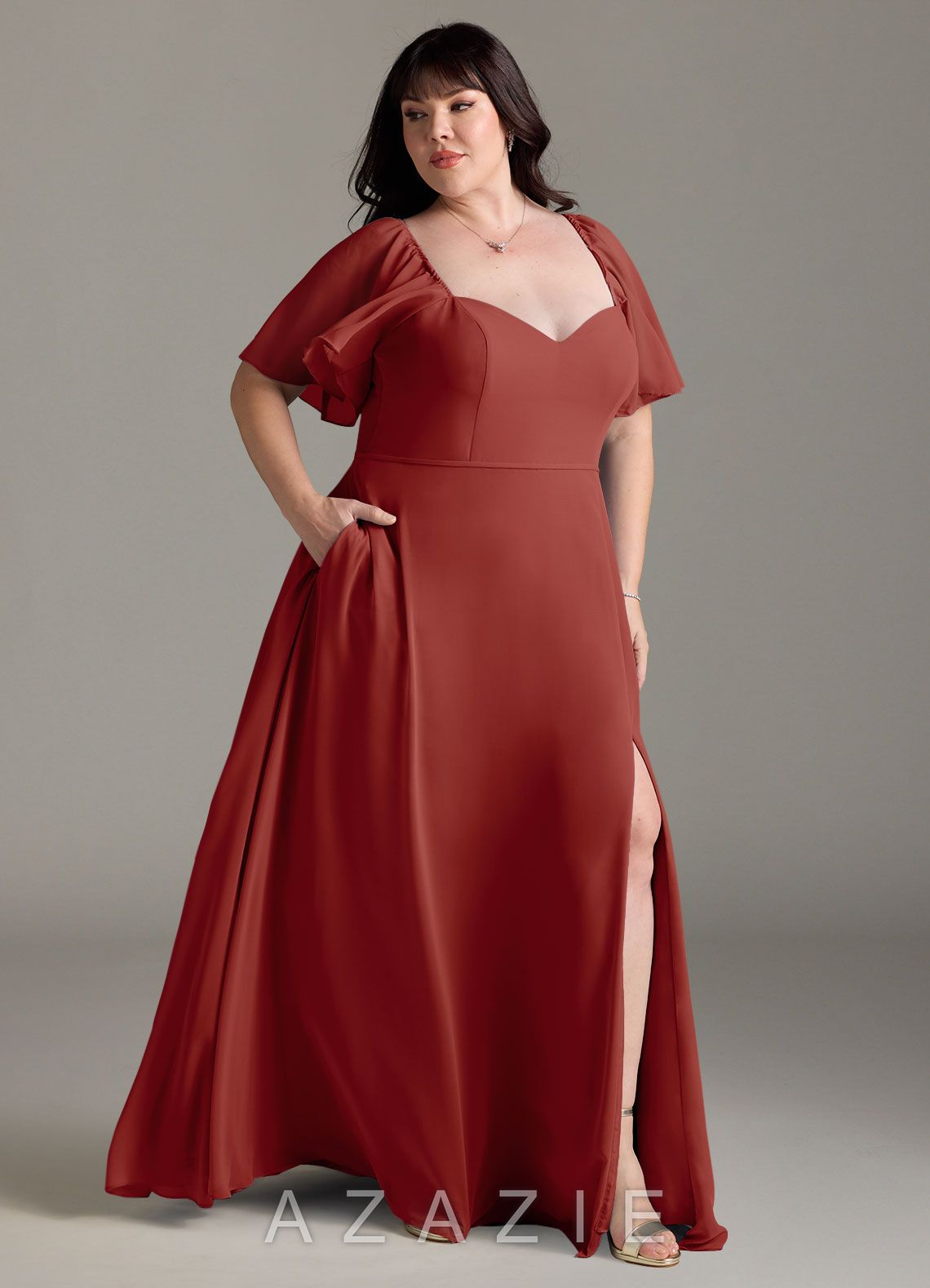 Azazie Chloe Terracotta A-Line Sweetheart Neckline Chiffon Dress terracotta