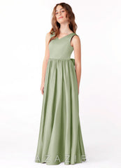 Azazie Hathaway Junior Dusty Sage A-Line Bow Stretch Satin Dress dusty_sage