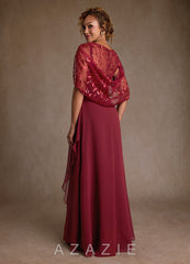 Azazie Beckley Burgundy A-Line Lace Chiffon Dress
