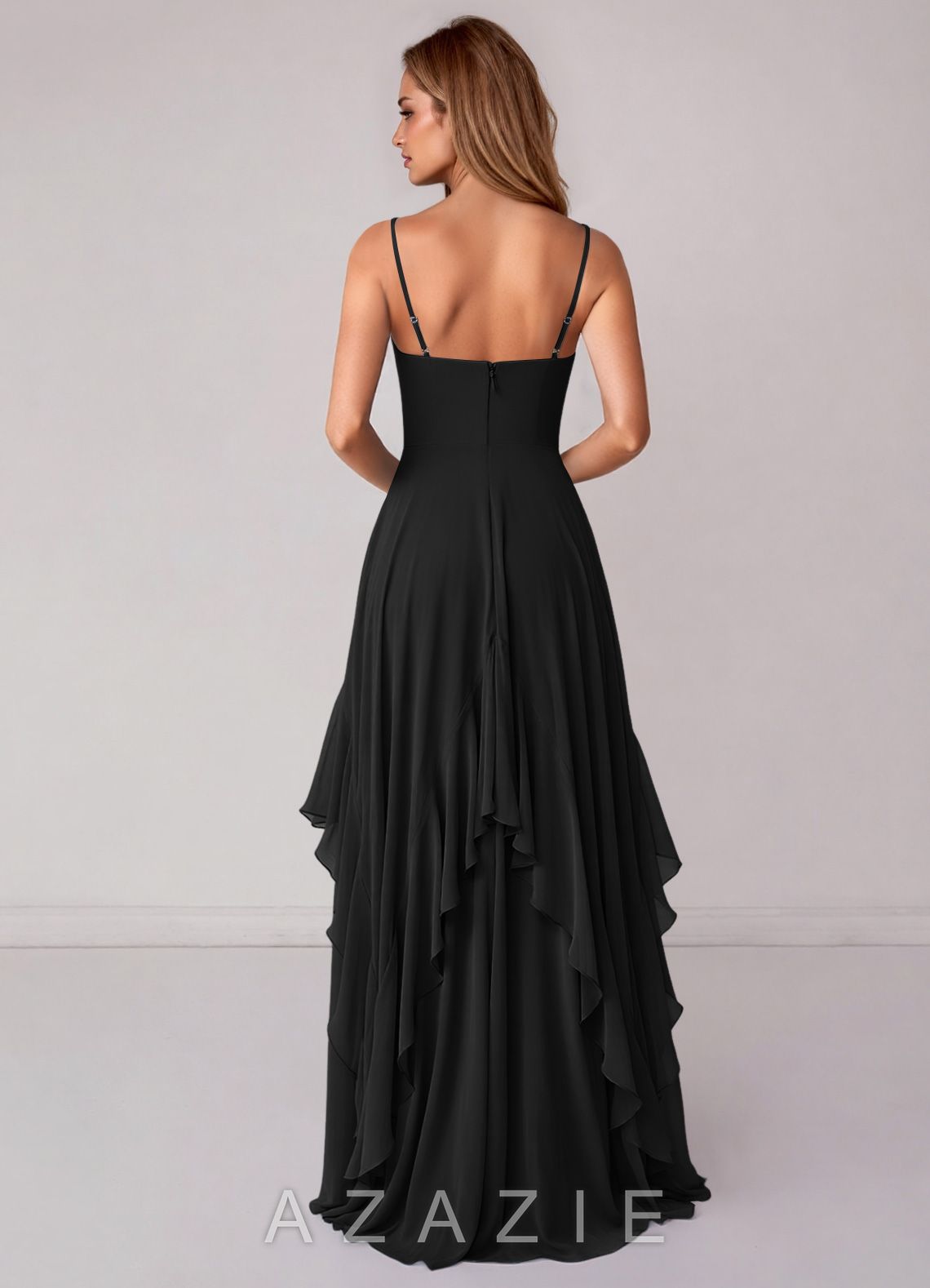 Azazie Zaina Black A-Line Chiffon Dress black