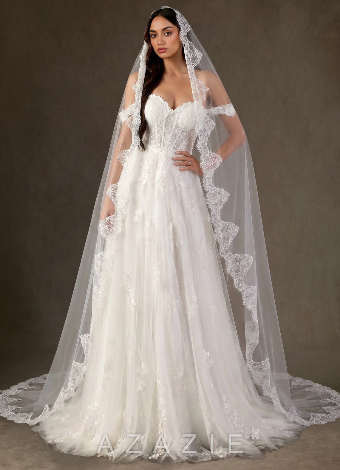 Lace Mantilla Juliette Cathedral Veil  diamond_white