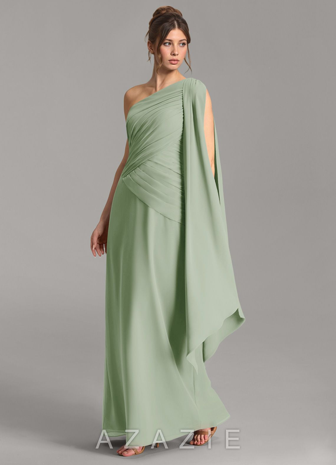 Azazie Ayra Dusty Sage A-Line One Shoulder Chiffon Dress dusty_sage