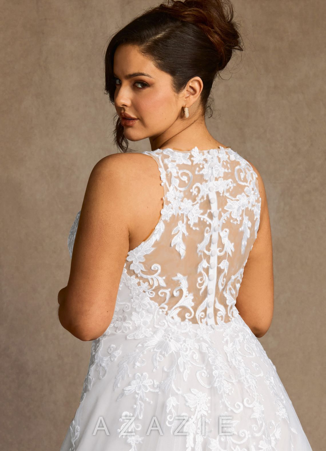 Azazie Melrose Wedding Dress Diamond White A-Line Sweetheart Lace Tulle Dress diamond_white