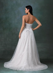 Azazie Ivonnah Diamond White A-Line Strapless Tulle Dress
