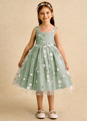 Azazie Bean Dusty Sage Ball-Gown Sleeveless Tulle Dress