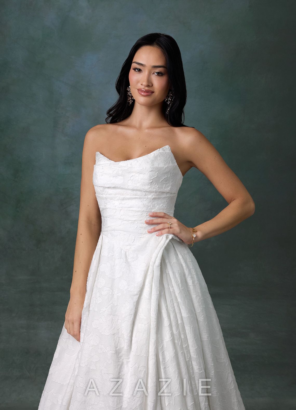 Azazie Ariana Diamond White Ball-Gown Strapless Floral Burnout Dress