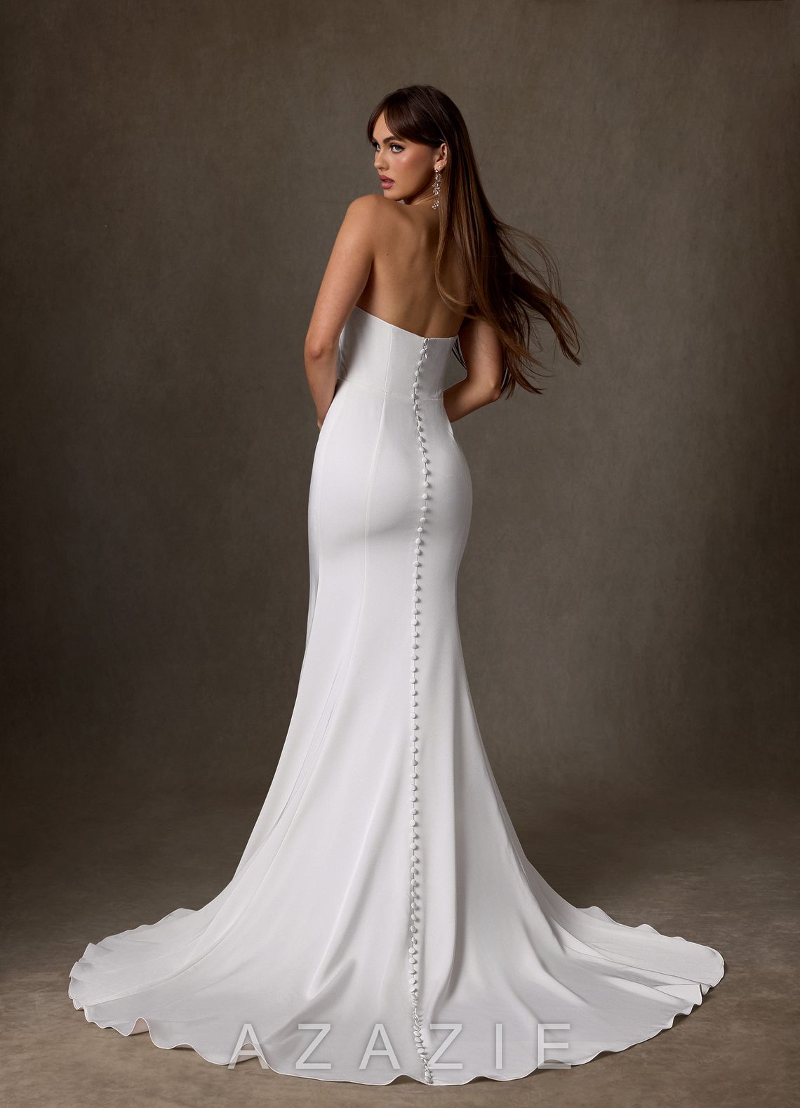 Azazie Jennet Diamond White Sheath Strapless Crepe Back Satin Dress