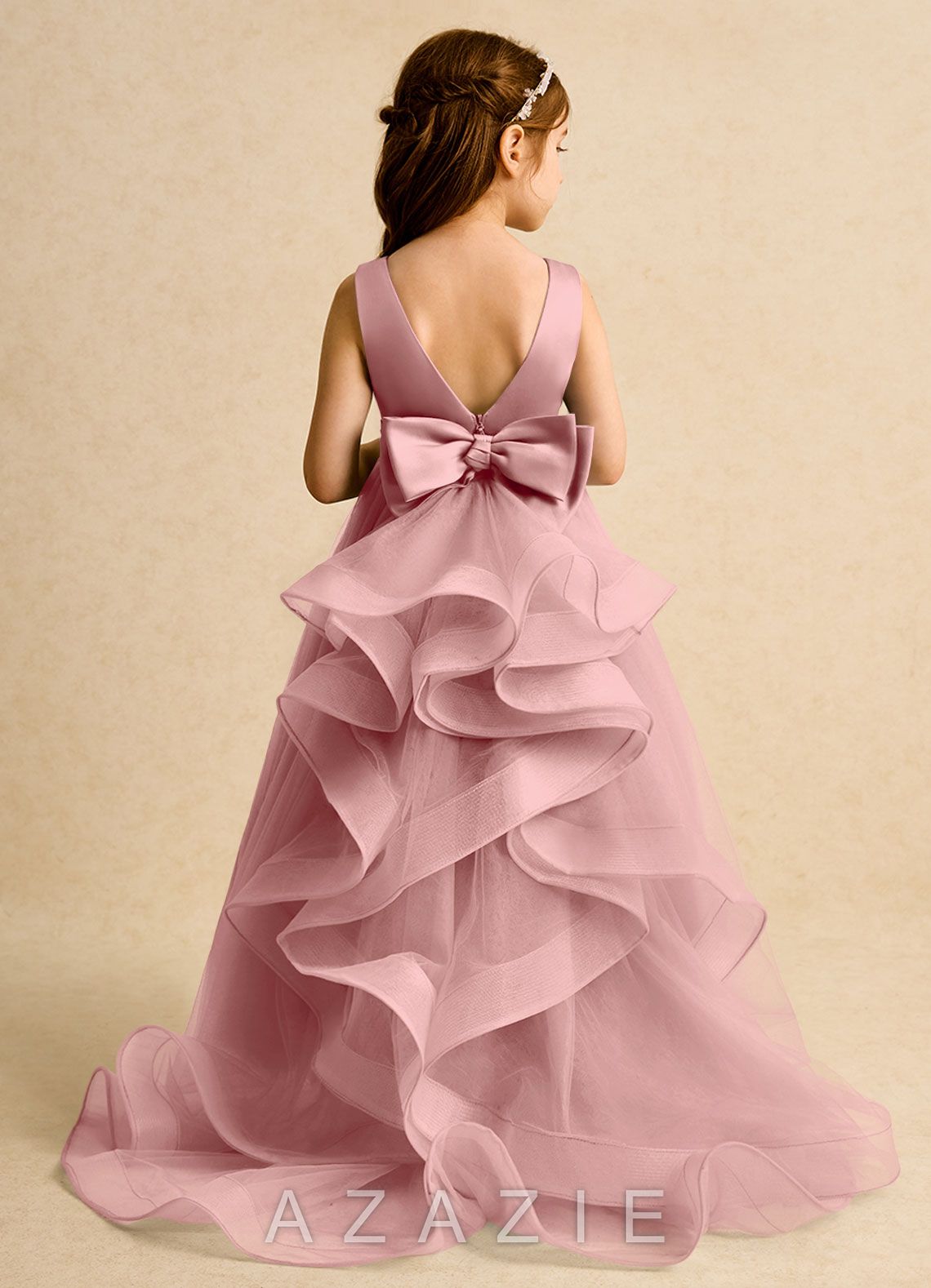 Azazie Lior Dusty Rose Ball-Gown Pleated Tulle Dress dusty_rose