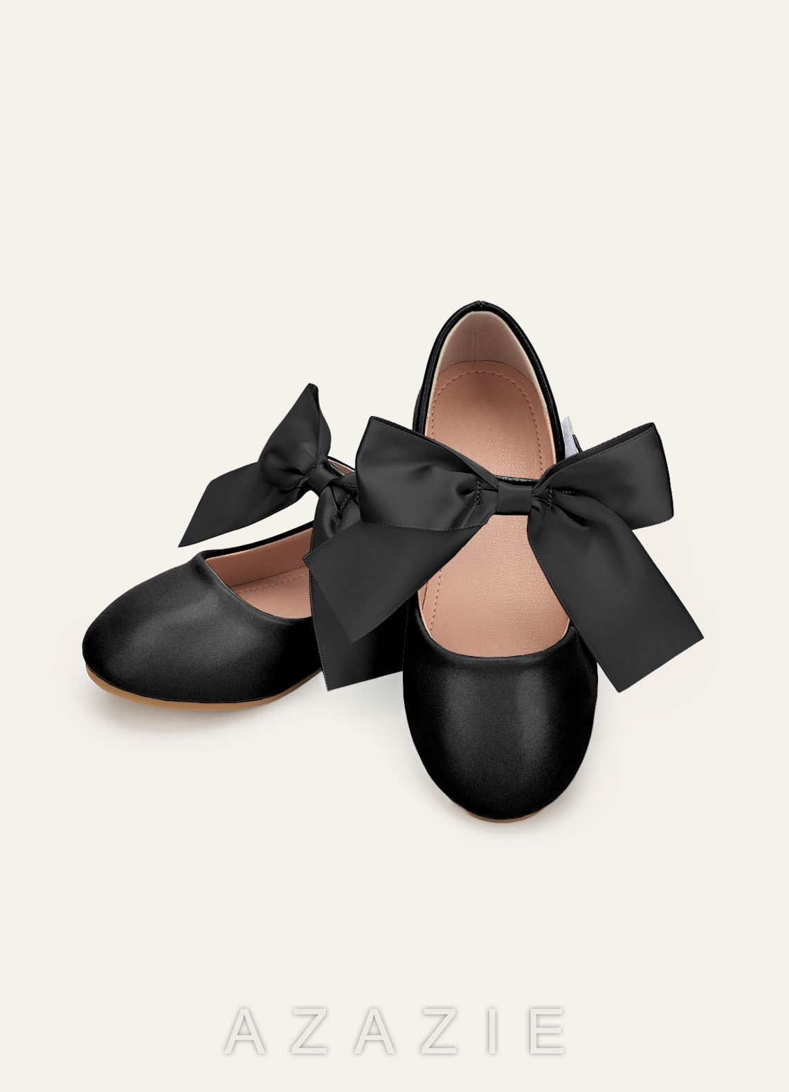 Satin Bow Mary Jane Girls' Flat Shoes  black