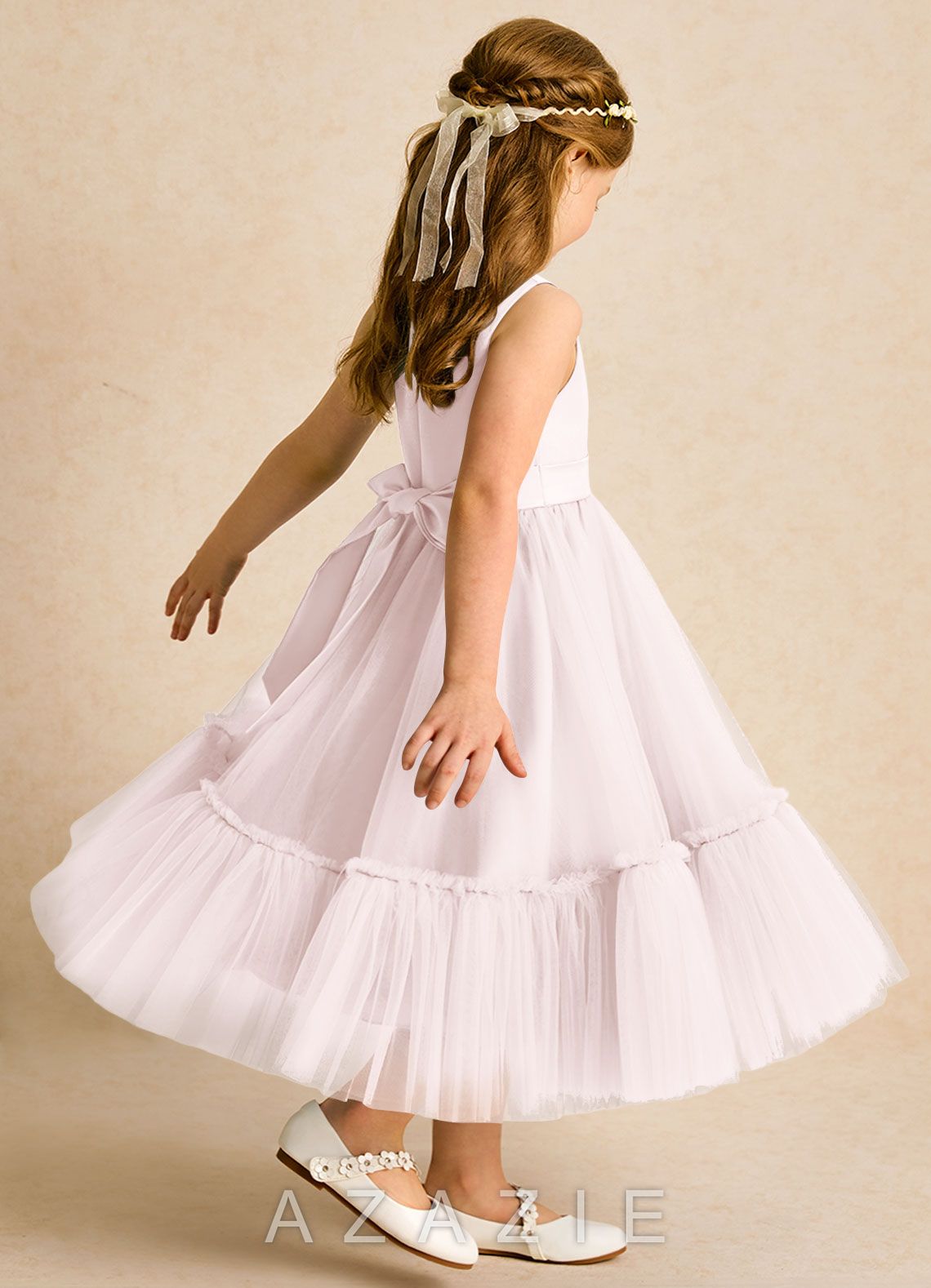 Azazie Miracle Blushing Pink A-Line Bow Matte Satin Dress blushing_pink