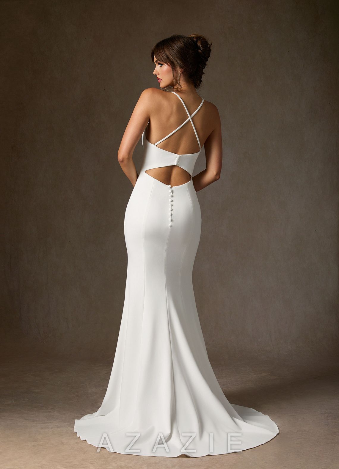 Azazie Iden Diamond White Mermaid V-Neck Stretch Crepe Dress diamond_white