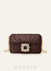 Matching Color Stretch Satin Rhinestone Square Buckle Clutch