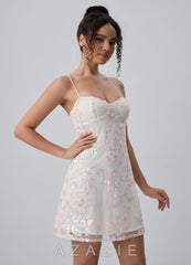 Laurence White Sequin Bow-Back A-Line Mini Dress