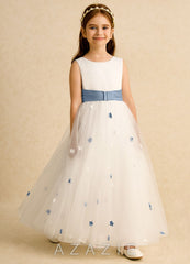 Azazie Cricket Ivory Dusty Blue Ball-Gown Pleated Matte Satin Dress ivory/dusty_blue
