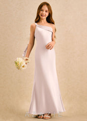 Azazie Almond Girls Formal Blushing Pink Sheath One Shoulder Stretch Satin Dress blushing_pink