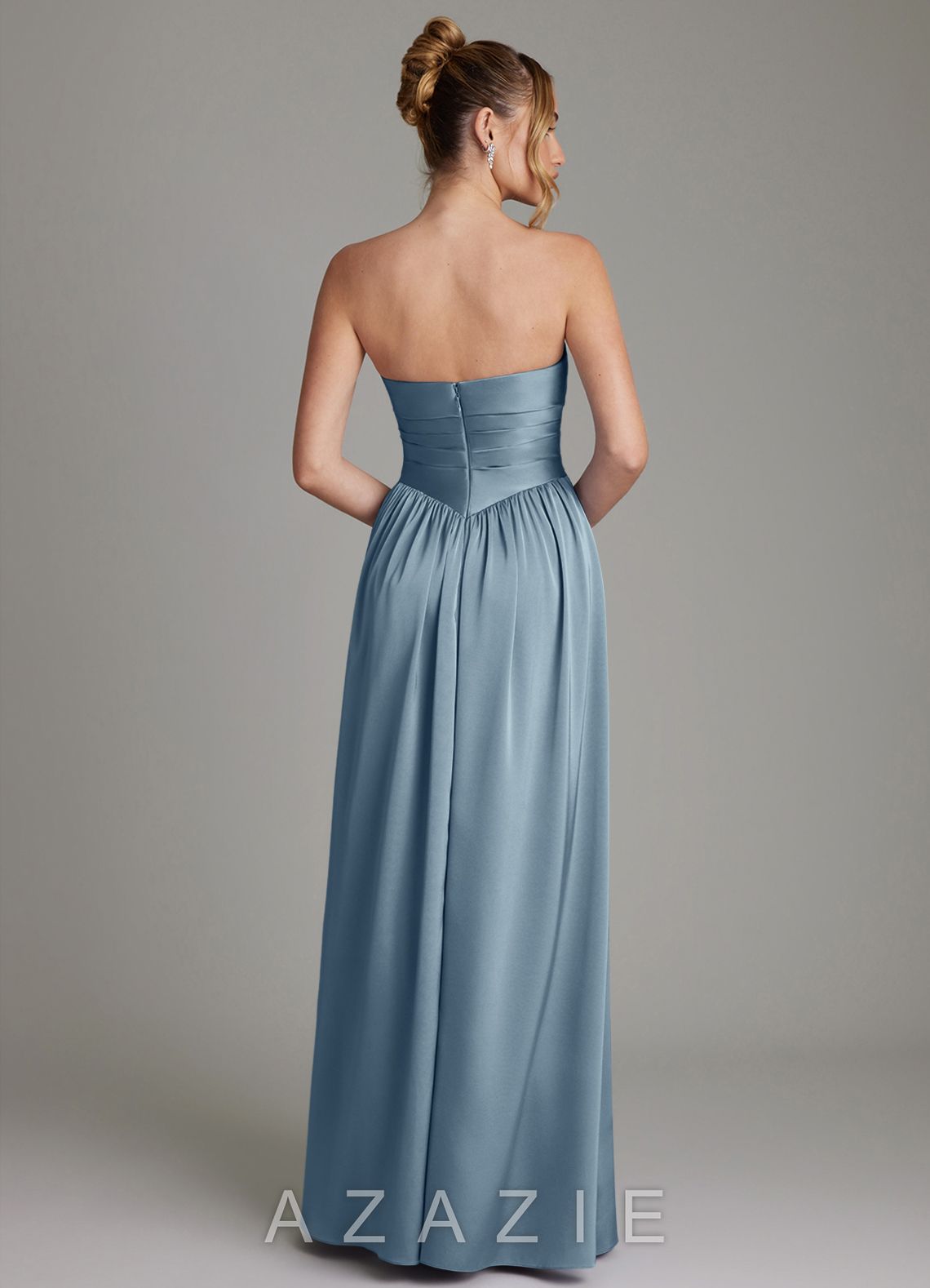 Azazie Zena Dusty Blue A-Line Strapless Stretch Satin Dress dusty_blue