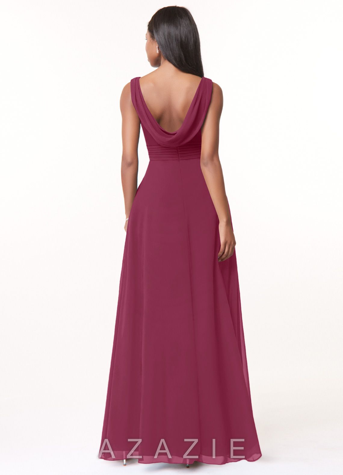 Azazie Karina Mulberry A-Line Pleated Chiffon Dress mulberry