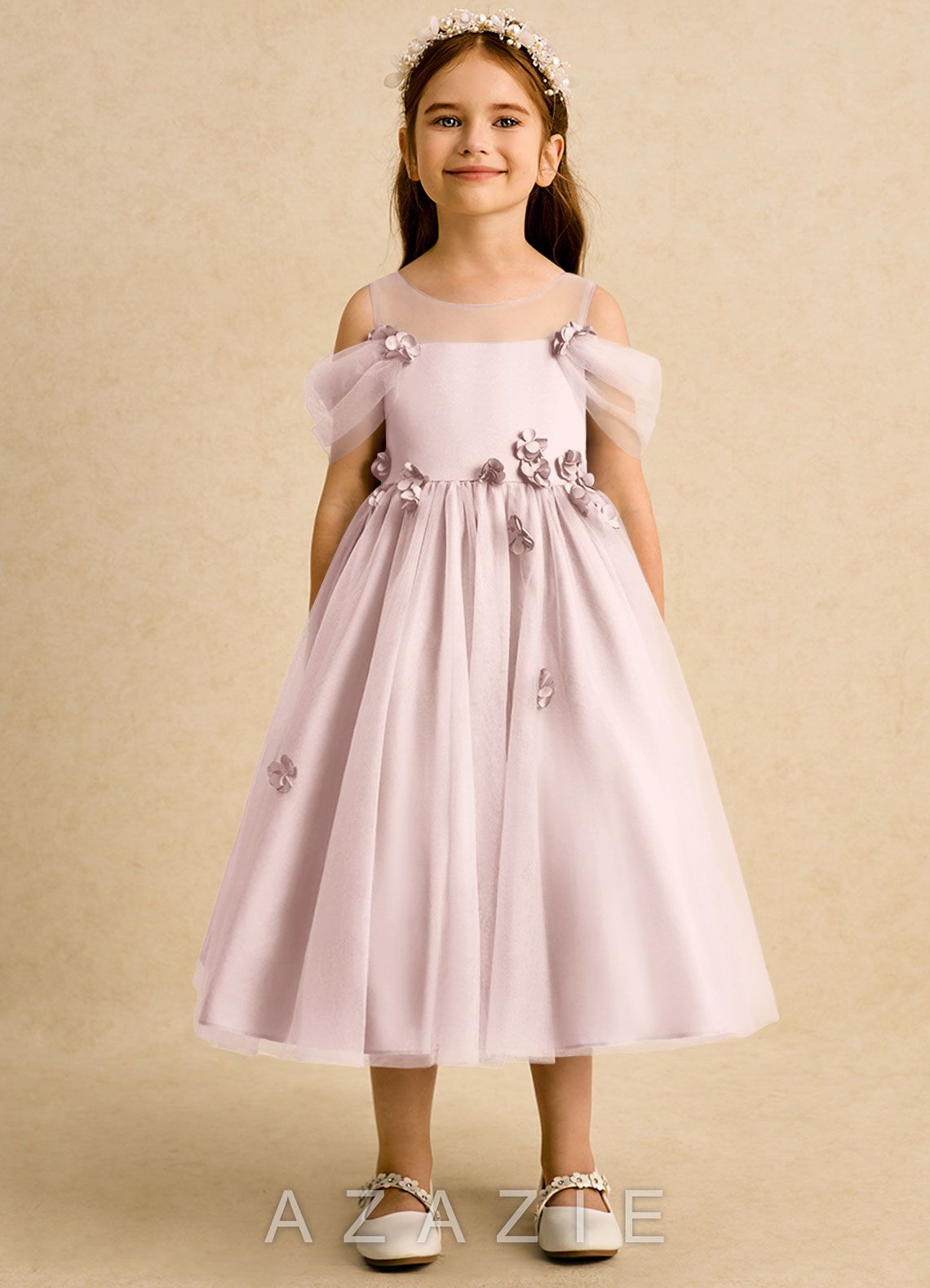 Azazie Juni Blushing Pink Ball-Gown Pleated Tulle Dress blushing_pink