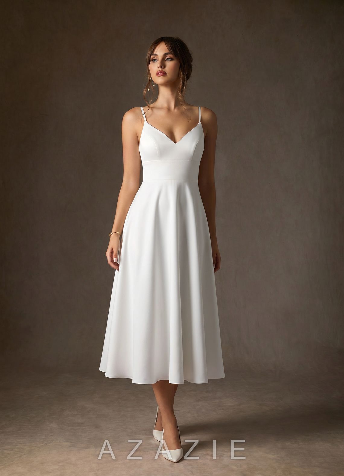Azazie Xena Diamond White A-Line Stretch Crepe Dress