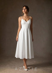 Azazie Xena Diamond White A-Line Stretch Crepe Dress