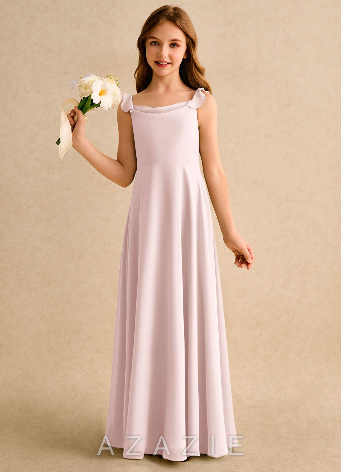 Azazie Puppy Girls Formal Blushing Pink A-Line Pleated Chiffon Dress blushing_pink
