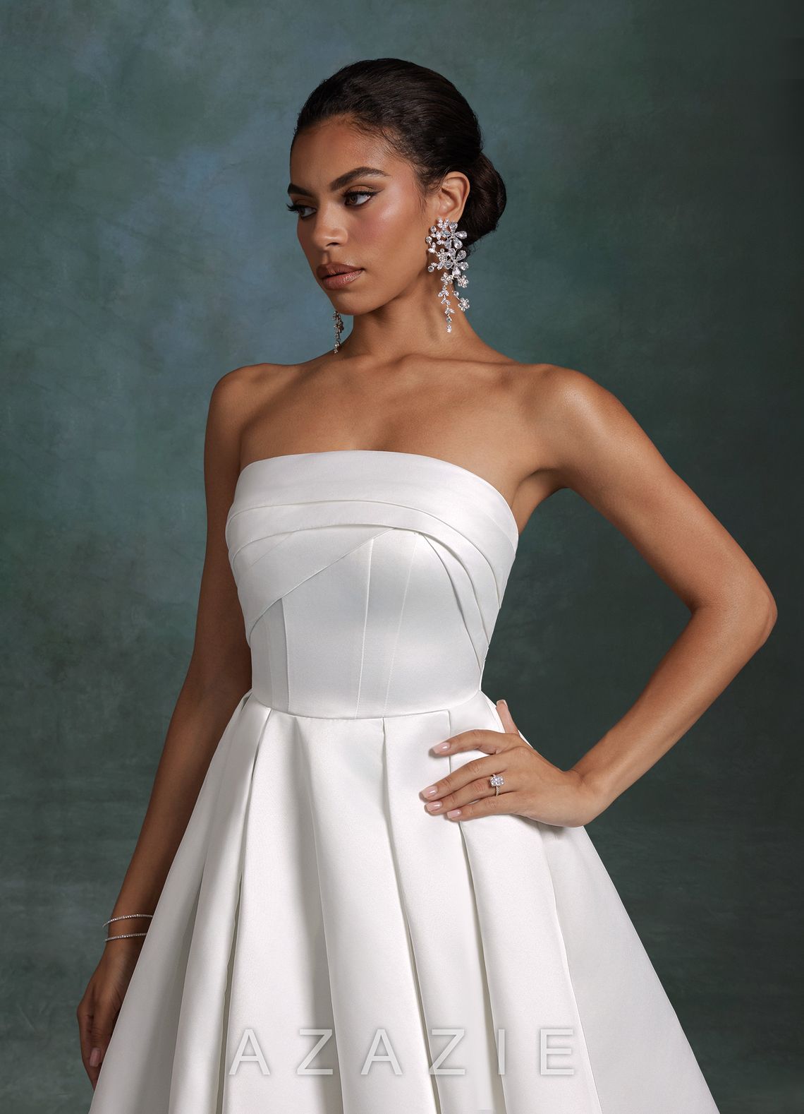 Azazie Francesca Diamond White A-Line Strapless Satin Dress diamond_white