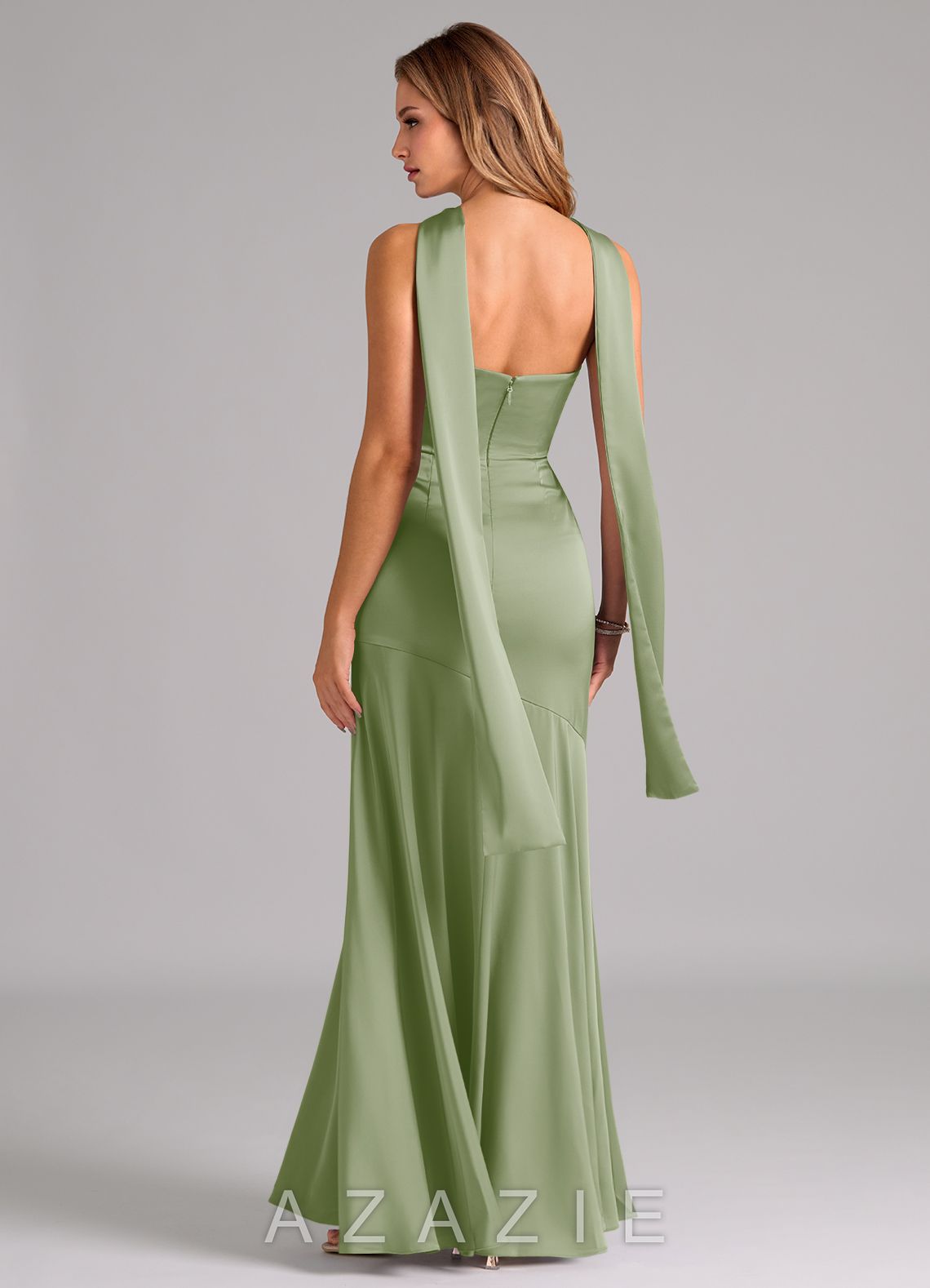 Azazie Shiloh Dusty Sage Mermaid Strapless Stretch Satin Convertible Dress dusty_sage