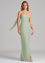 Azazie Calandra Dusty Sage Sheath Pleated Chiffon Dress dusty_sage