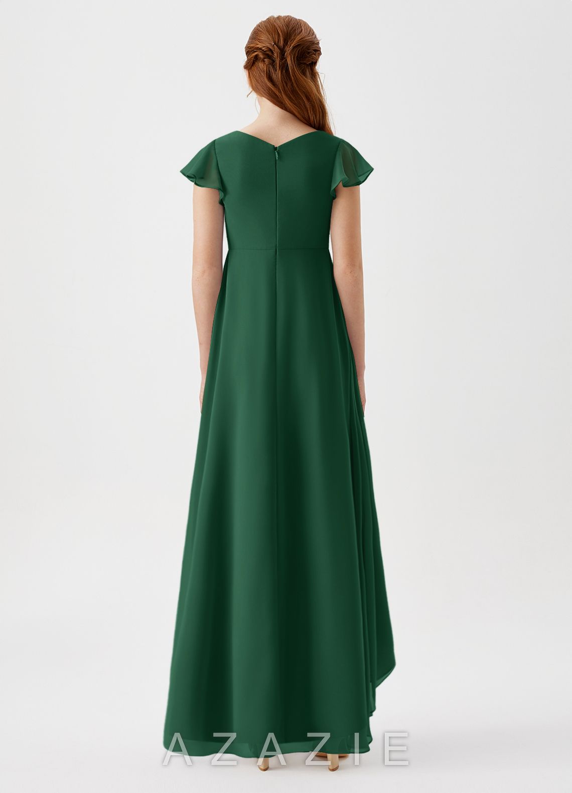 Azazie Breanne Junior Dark Green A-Line Chiffon Dress dark_green
