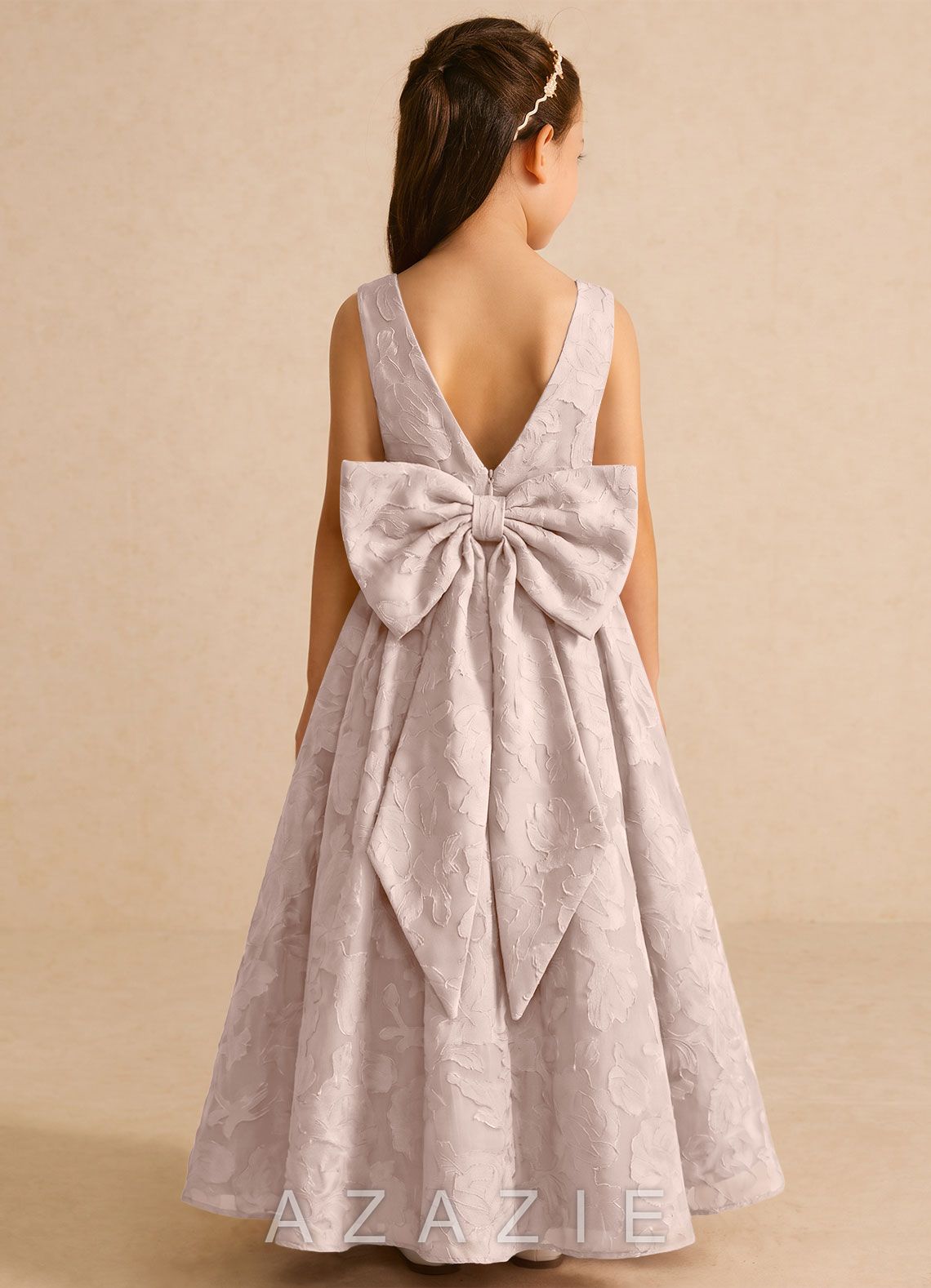 Azazie Pipssy Blushing Pink A-Line Pleated Floral Burnout Dress