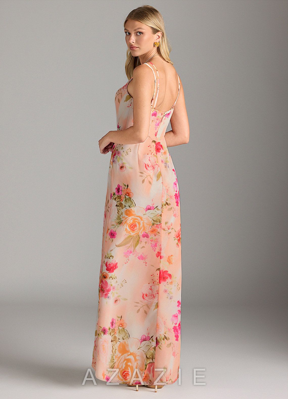 Azazie Leo Abstract Bouquet Floral Mermaid V-Neck Pleated Chiffon Dress abstract_bouquet_floral