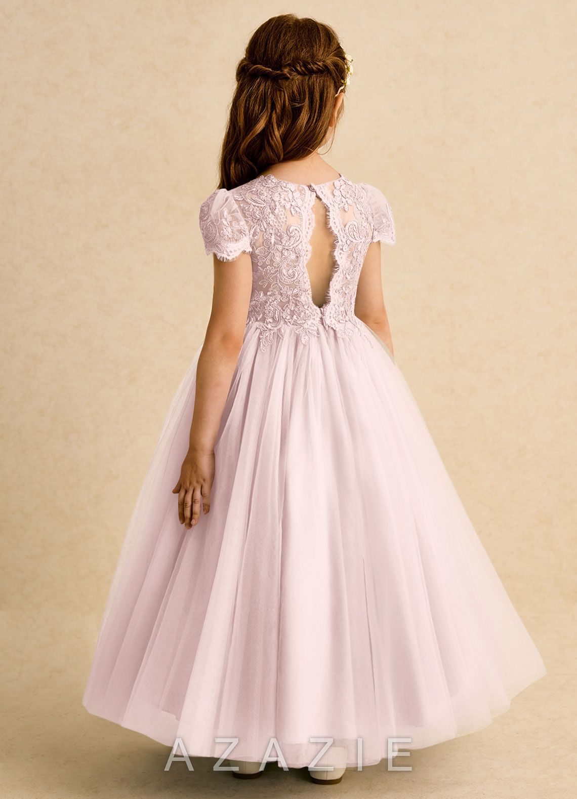Azazie Puff Blushing Pink Ball-Gown Lace Tulle Dress blushing_pink