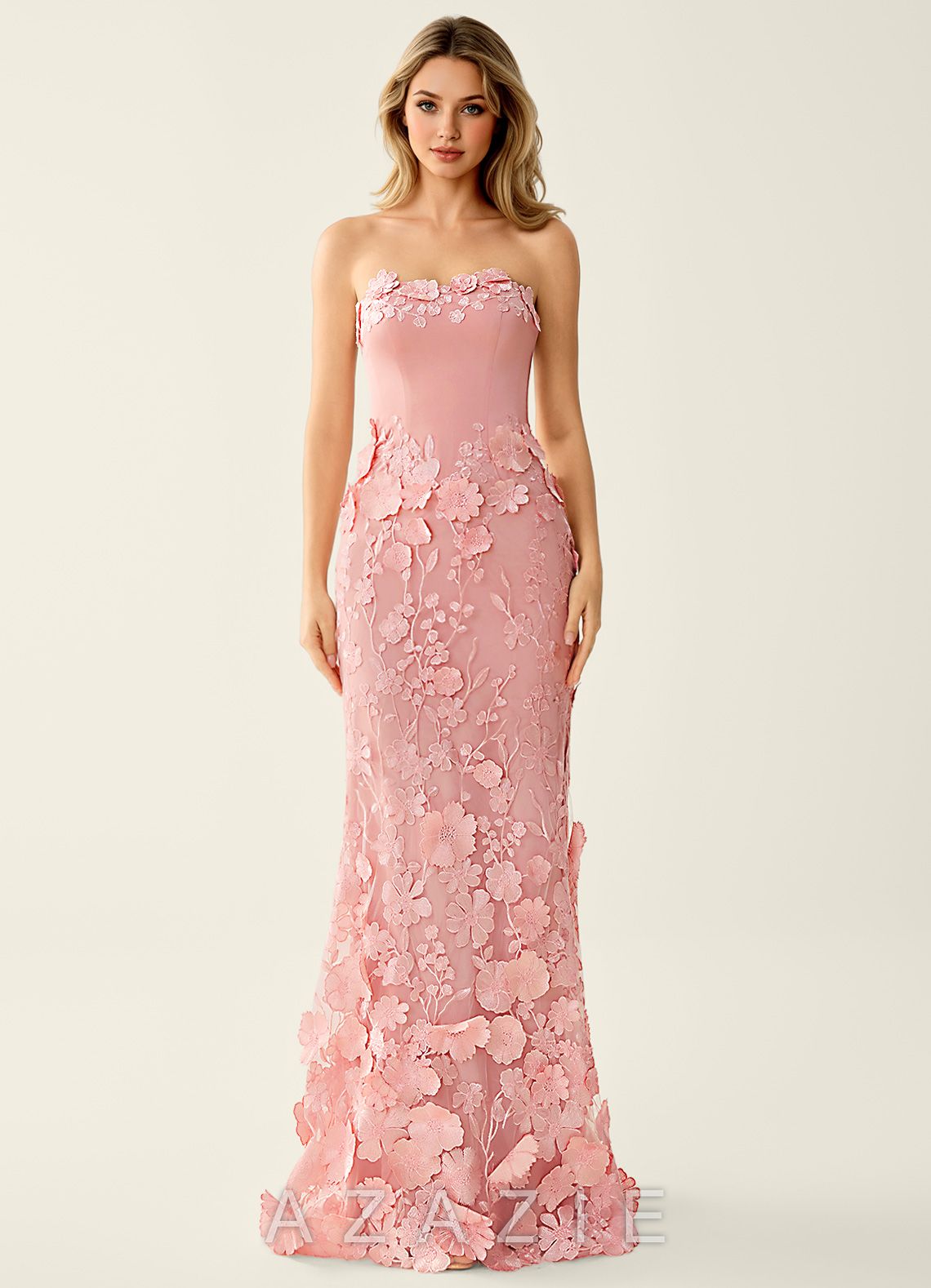 Wrensincia Pink 3D Flower Lace Satin Prom Dress  sp_pink_#pk437