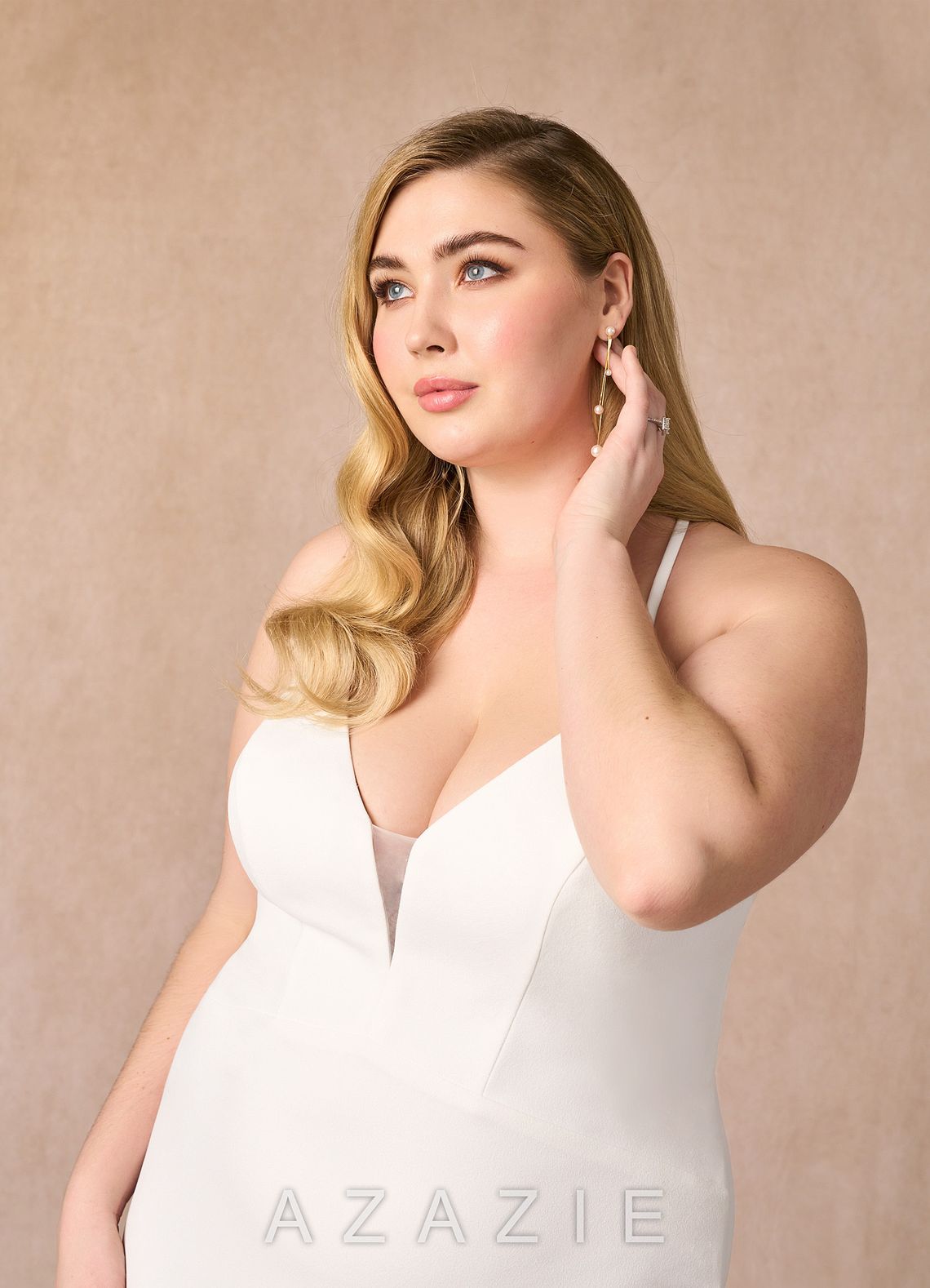 Azazie Iden Diamond White Mermaid V-Neck Stretch Crepe Dress diamond_white