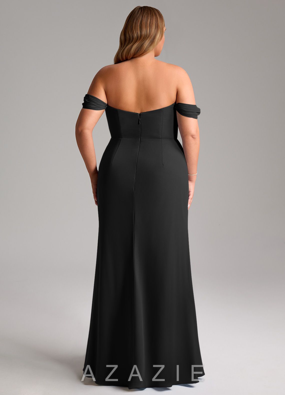 Azazie Saige Black A-Line Off the Shoulder Chiffon Convertible Dress black