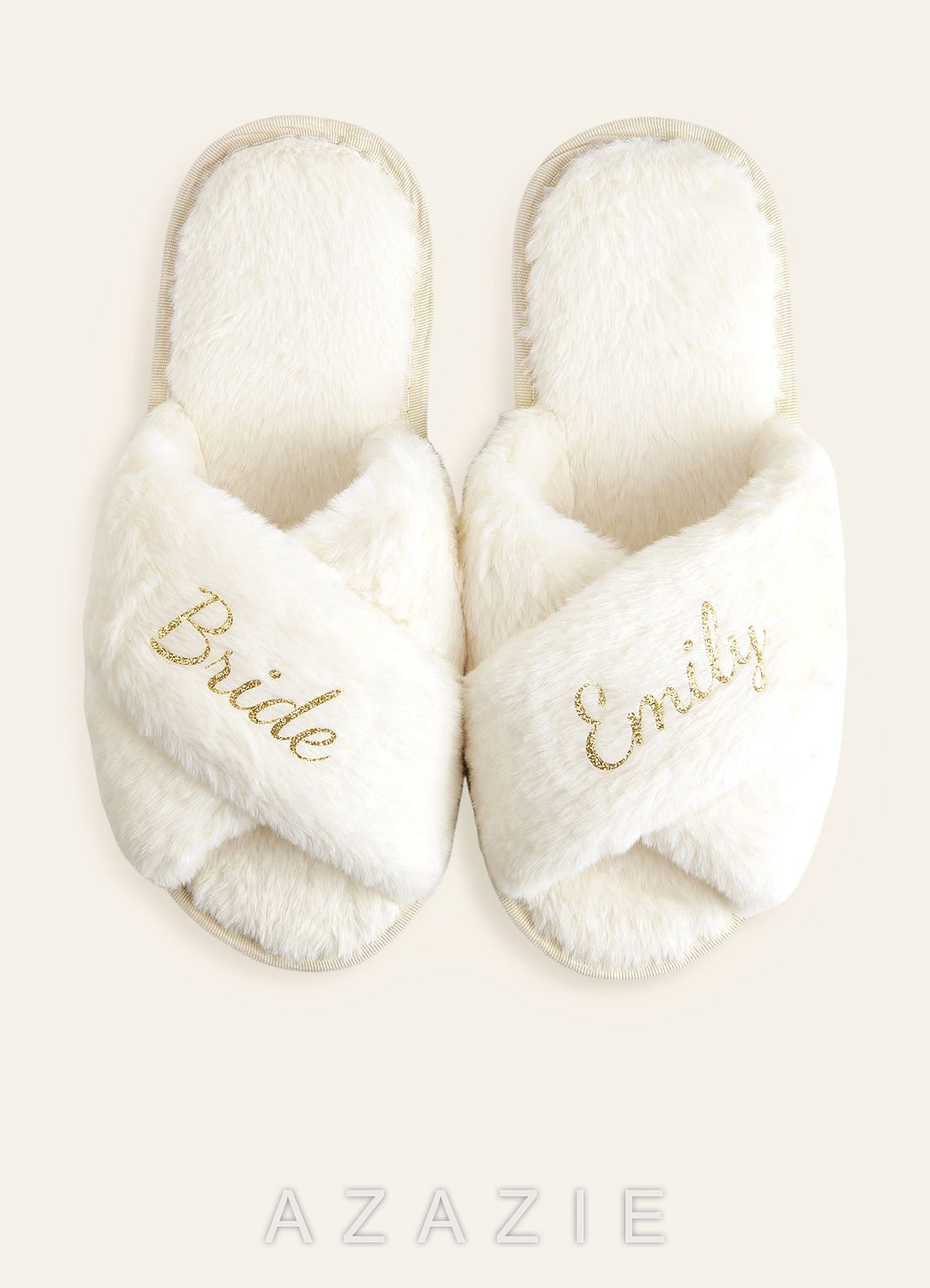 Personalized Bridesmaid Fluffy Cross Slippers  white
