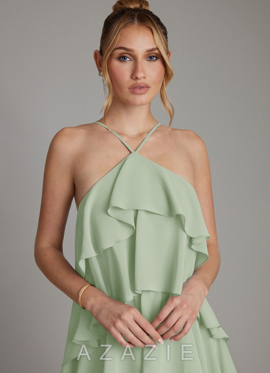 Azazie Deena Dusty Sage A-Line Ruched Chiffon Dress dusty_sage